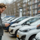 Rijschoolhouder beheert wagenpark met lesauto’s op parkeerplaats.